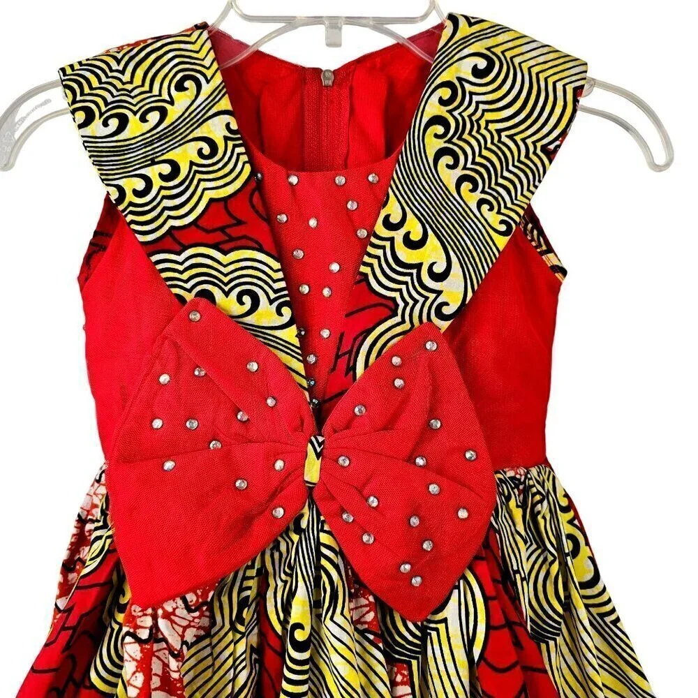 Handmade African Pattern Party Dress Girls 4 Sleeveless Colorful Sequined